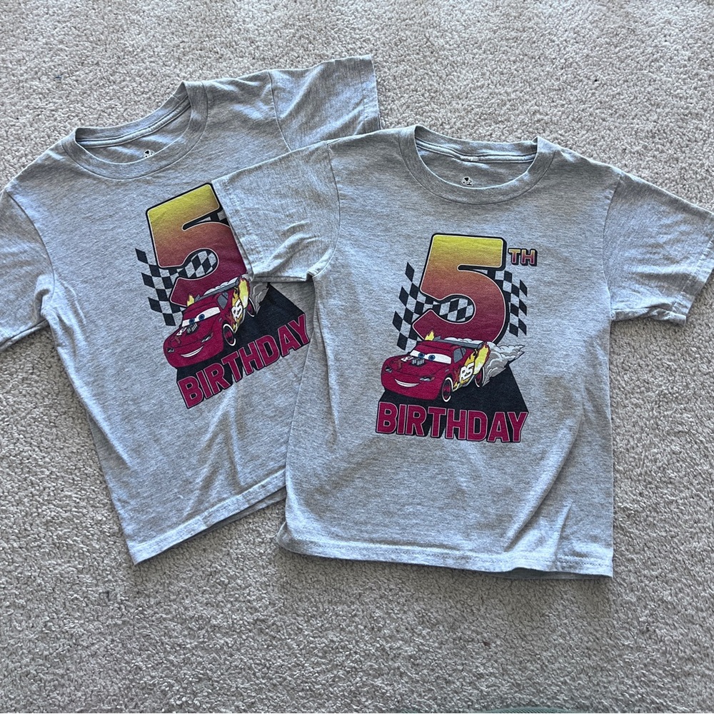 Disney Pixar Lightning McQueen 5th Birthday tee shirts for twins